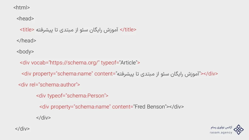درج کد اسکیما به روش rdfa