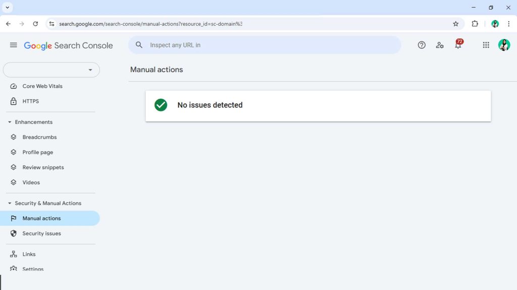 بررسی manual action در سرچ کنسول گوگل
