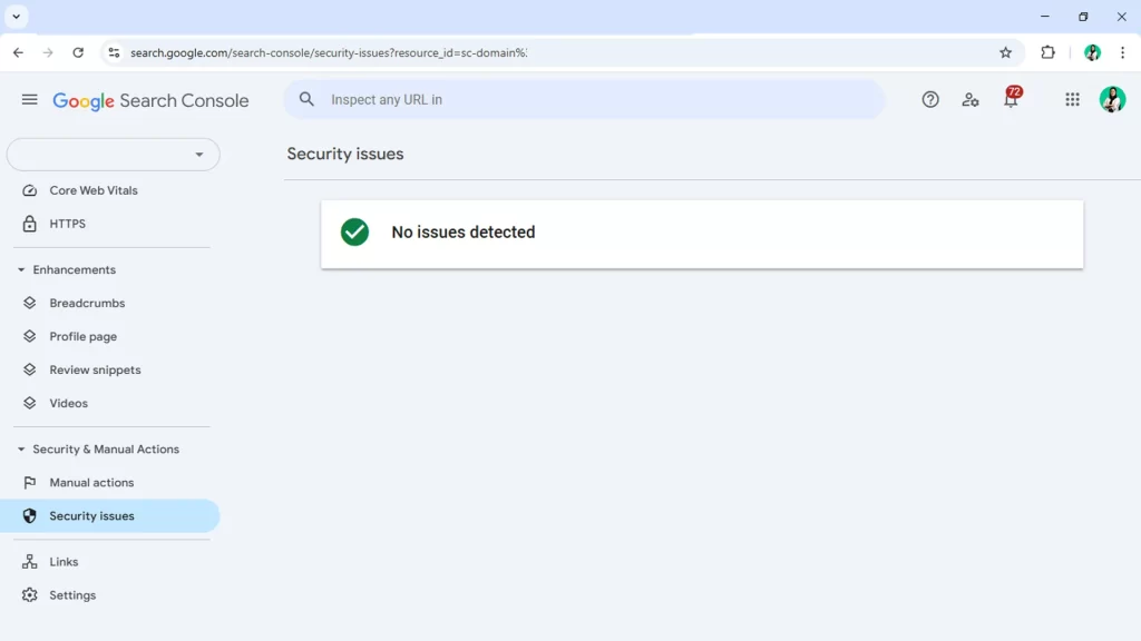 بررسی security در سرچ کنسول گوگل